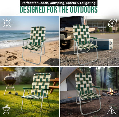 Folding Aluminum Outdoor Patio Lawn Chair | Heavy-Duty Webbed Chairs for Camping, Sports, Beach, Yard & Tailgating | Lightweight Portable | Classic - Black and White Stripe