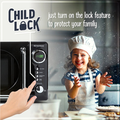 0.7 Cu Ft Retro Microwave Oven, 700W Countertop Microwave Oven with LED Display, Black