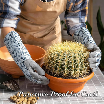 Long Sleeve Gardening Gloves for Women, Yard & Outdoor Work | Synthetic Leather Palms, Botanical Print, Elbow-Length, Breathable & Durability, Gifts for Gardeners, KG129