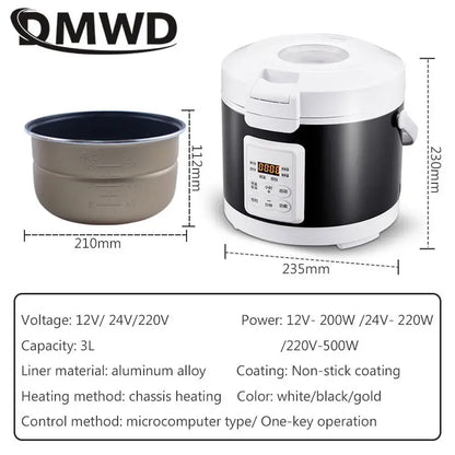 3L Smart Touch Panel Rice Cooker Vehicle-Mounted Multicooker Non-Stick Liner with Steamer Reservation Food Warmer Hotpot Boiler