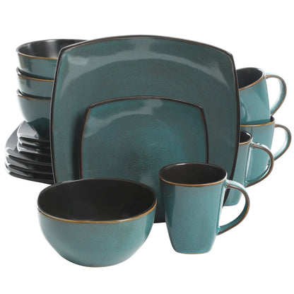 Soho Lounge Square Stoneware 16 Piece Dinnerware Set, Teal