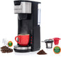 Black Single Serve Coffee Brewer K-Cup Pods Compatible & Ground, 30 Oz Compact Coffee Maker Single Serve with 5 Brew Sizes up to 14 Oz, Fits Travel Mug, Adjustable Drip Tray