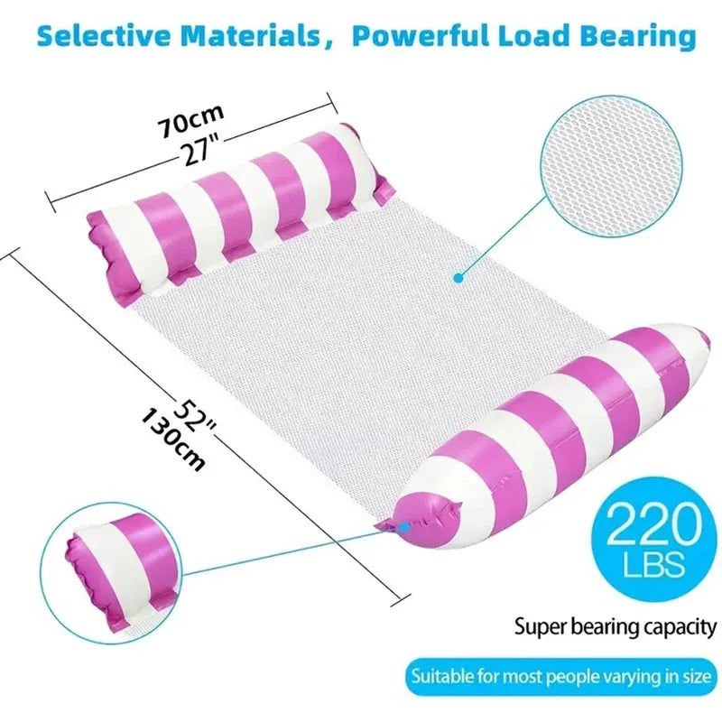 Foldable Floating Water Hammock Float Lounger Inflatable Pool Mat Floating Bed Chair Swimming Air Mattress Pool Accessories