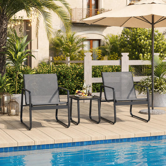 3-Piece Outdoor Bistro Furniture Set, 2-Seater Patio Conversation Chairs with Anti-Rust Metal Frame, Gray