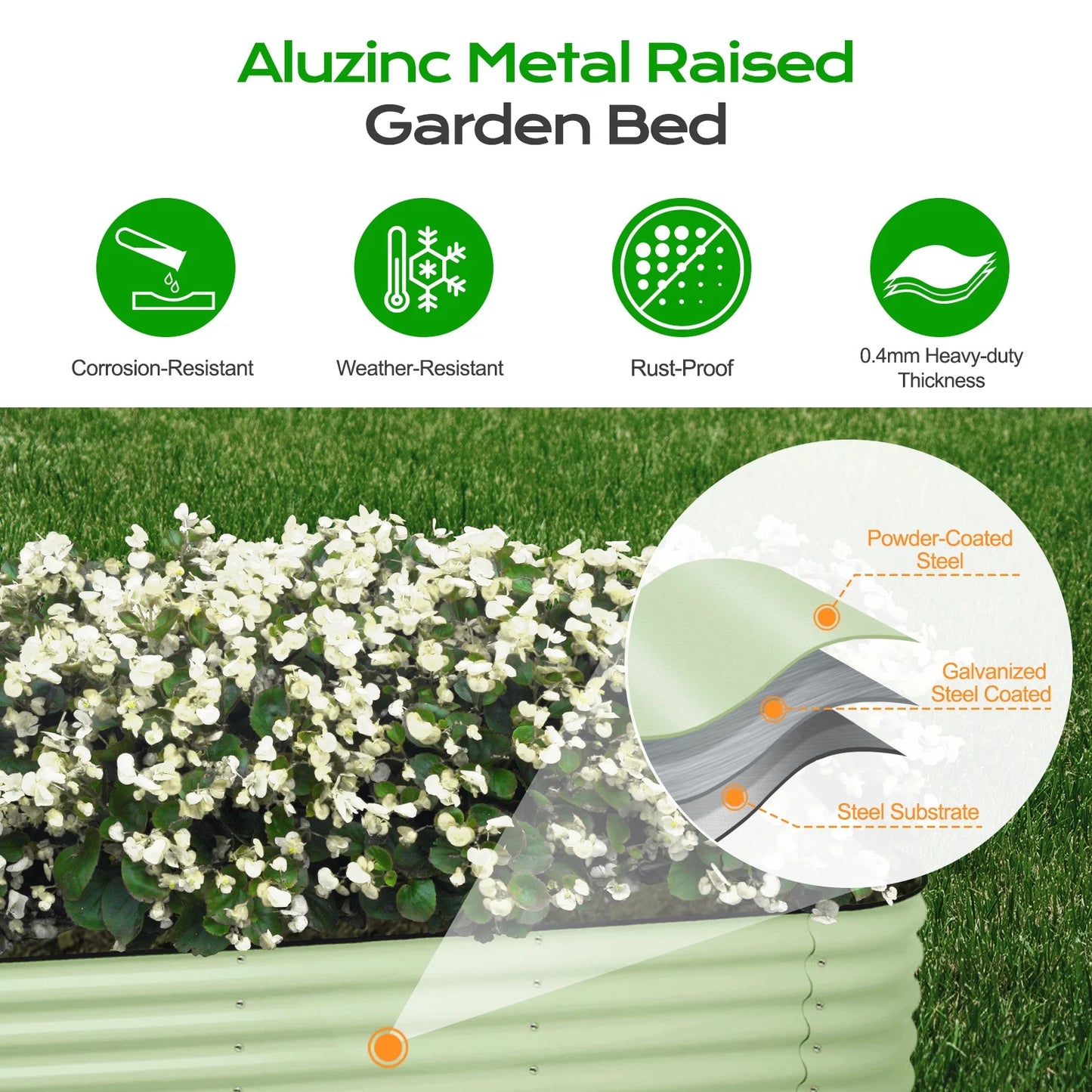9-In-1 Modular Metal Raised Garden Bed, 89"L X 18"W X 17"H Outdoor Planter Box for Vegetables, Flowers, Herbs, Green