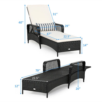 Set of 2 Adjustable Patio Rattan Lounge Chair Chaise Recliner W/ Cushion & Pillow