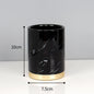 European Ceramic Bathroom Set Five Piece Set Marble Texture Washbasin Soap Bottle Golden Stroke Modern Home Bathrooms Decoration