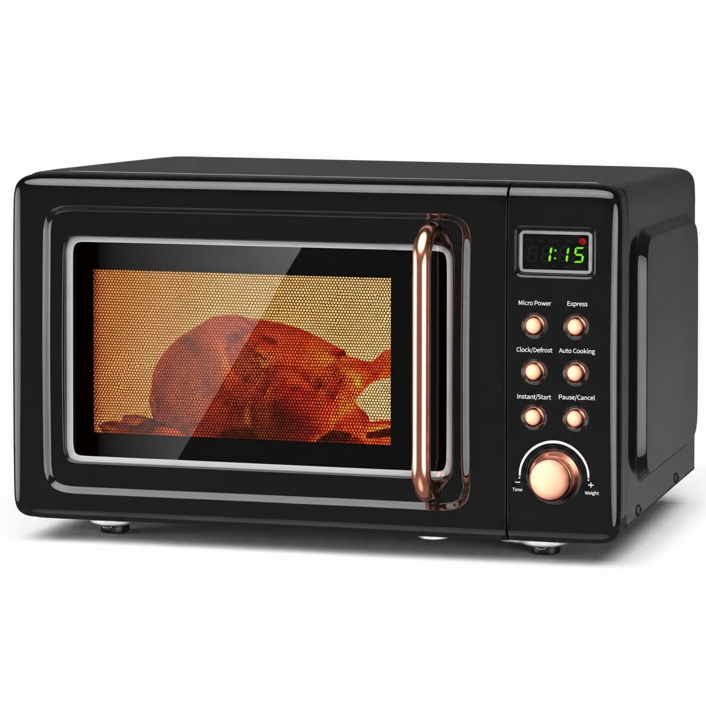 0.7 Cu.Ft Retro Countertop Microwave Oven 700W LED Display Glass Turntable Rose Gold