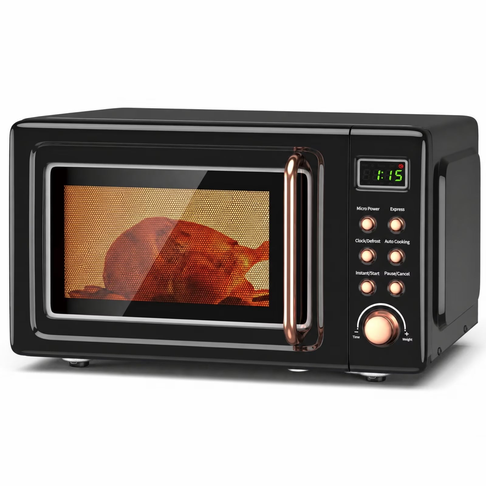 0.7 Cu.Ft Retro Countertop Microwave Oven 700W LED Display Glass Turntable Rose Gold