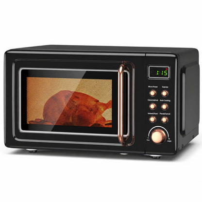 0.7 Cu.Ft Retro Countertop Microwave Oven 700W LED Display Glass Turntable Rose Gold