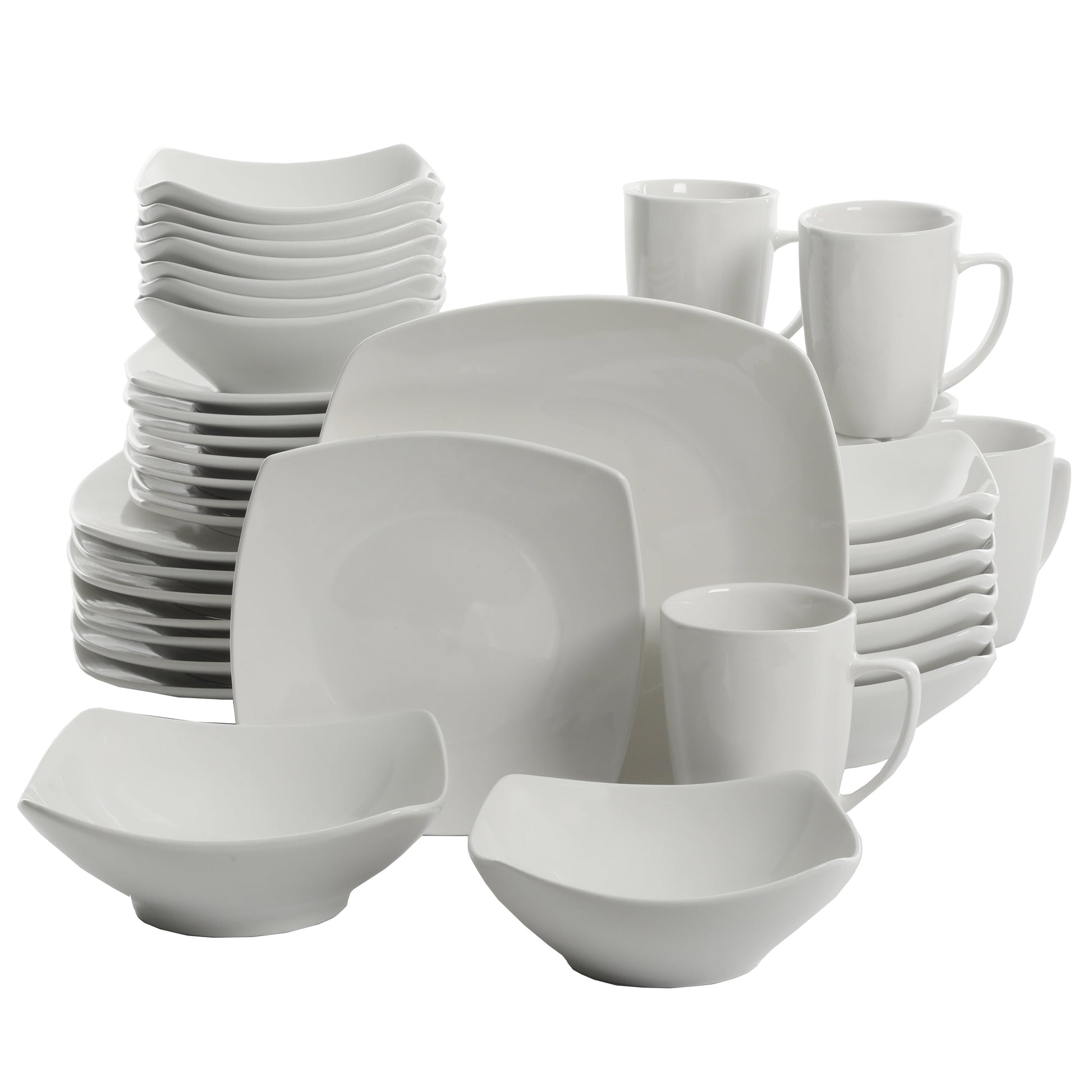 Everyday Square White Stoneware Dinnerware Set, 40-Piece
