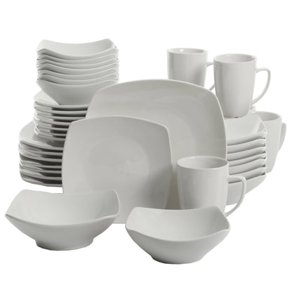 Everyday Square White Stoneware Dinnerware Set, 40-Piece