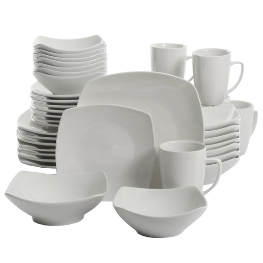 Everyday Square White Stoneware Dinnerware Set, 40-Piece