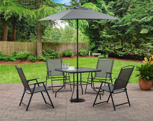 Albany Lane 6-Piece Steel Outdoor Patio Dining Set with Umbrella, Black