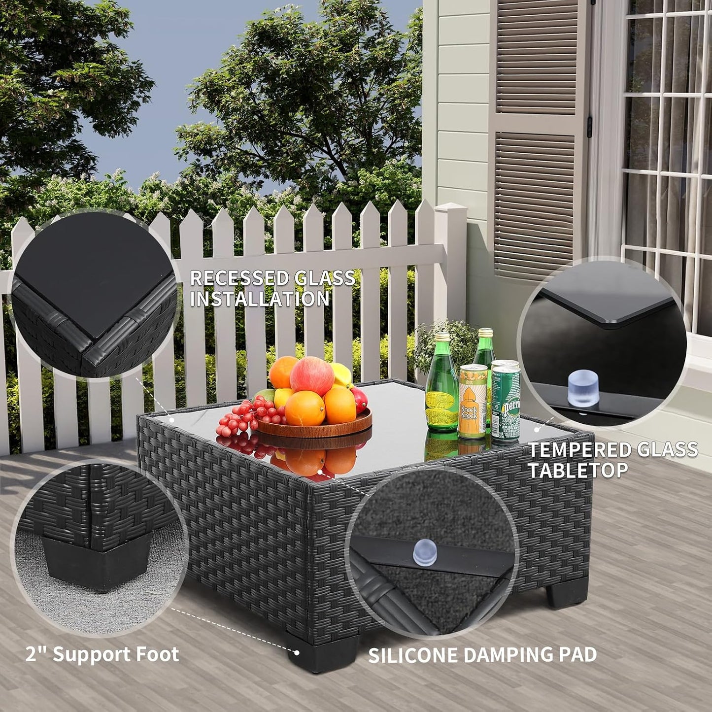 Patio Sectional 6 Pieces All-Weather Wicker Patio Furniture Set Outdoor Sectional with Glass Table Non-Slip Cushions and Waterproof Cover, Khaki