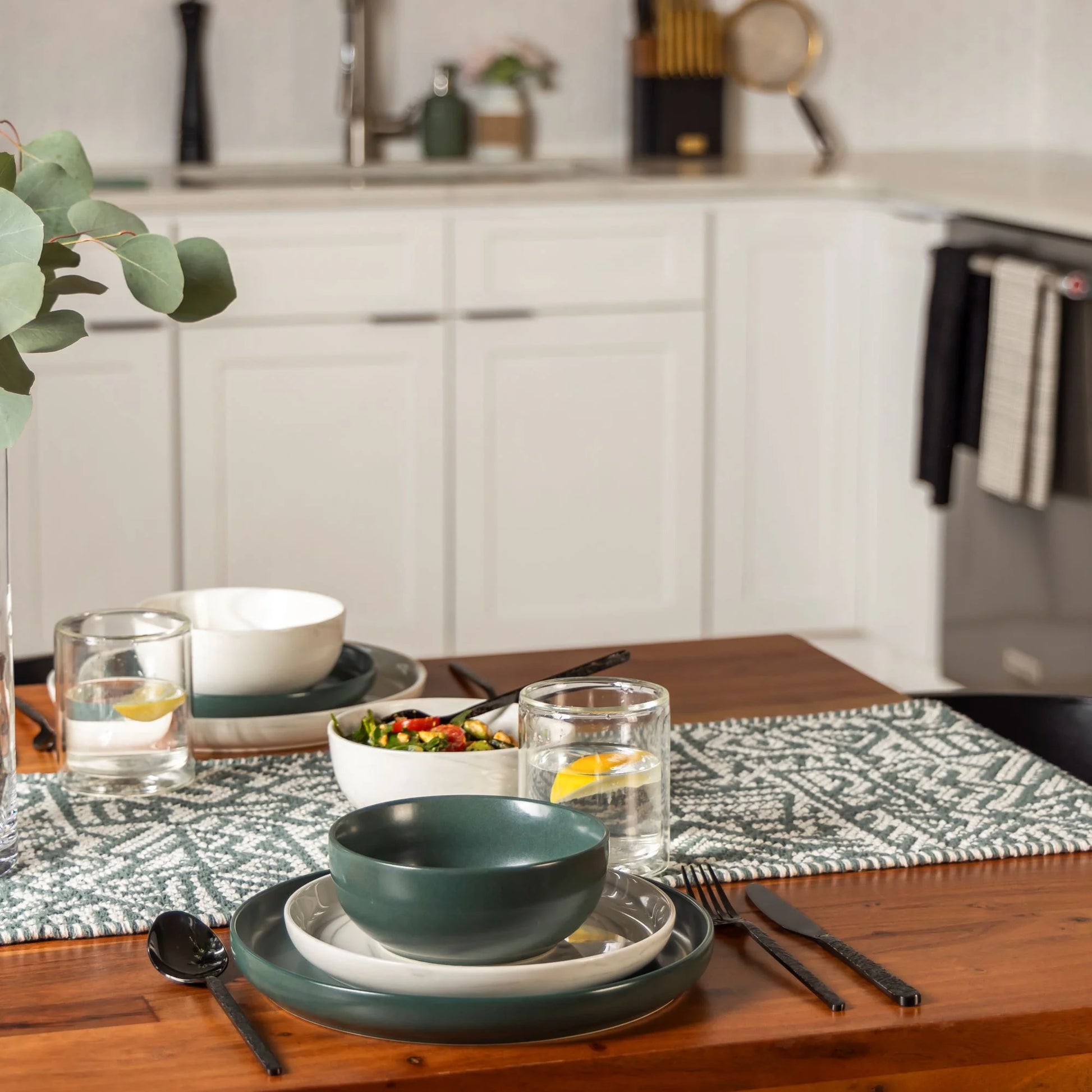 Thyme & Table 12-Piece Stoneware Dinnerware Set, Caspian Green