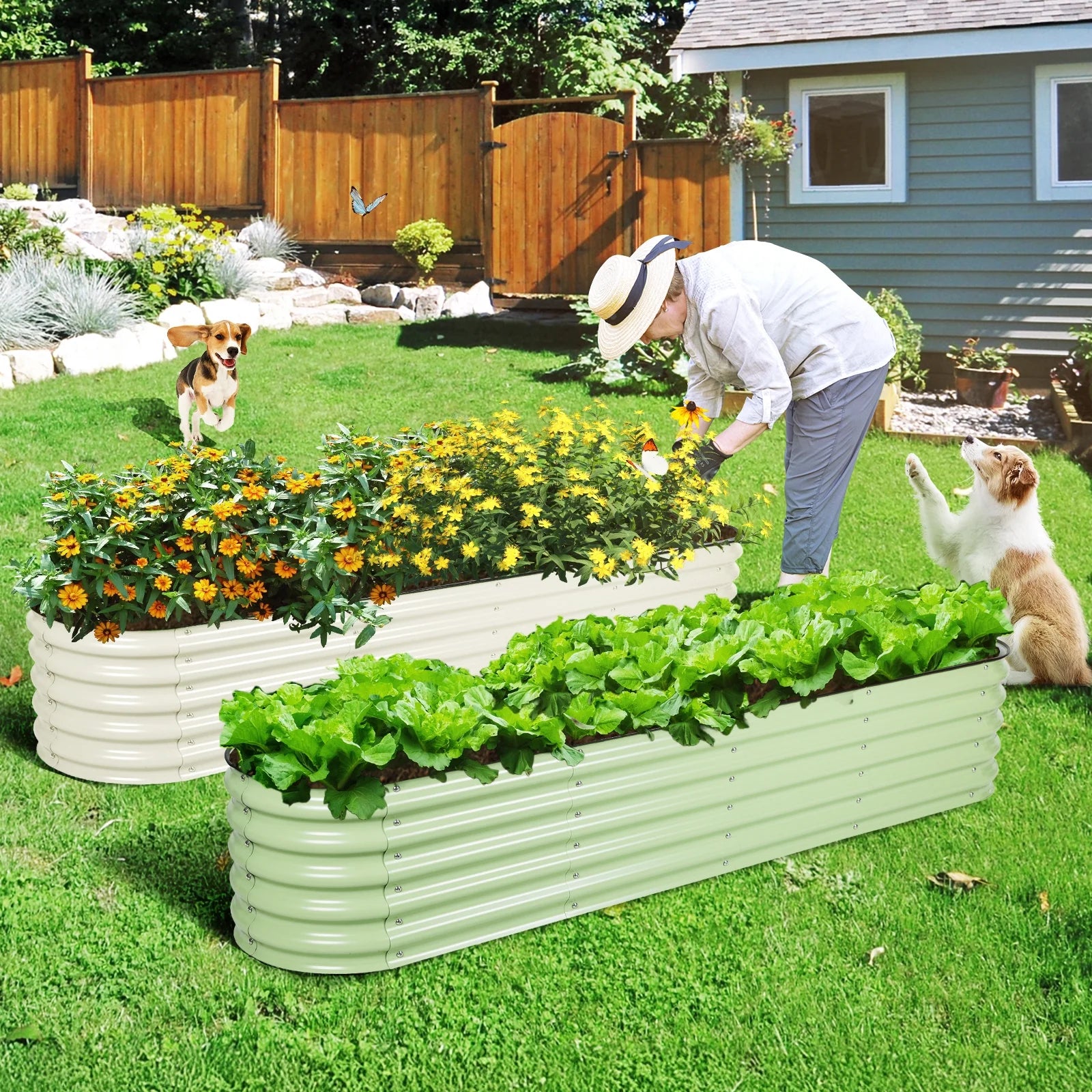 9-In-1 Modular Metal Raised Garden Bed, 89"L X 18"W X 17"H Outdoor Planter Box for Vegetables, Flowers, Herbs, Green
