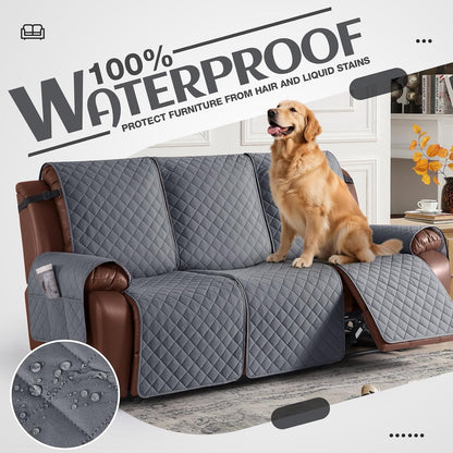 100% Waterproof Recliner Sofa Cover, Reclining Couch Covers for Pets, Dogs, Recliner Couch Slipcover Furniture Protector with Elastic Straps for Kids(3 Seater, Dark Gray)