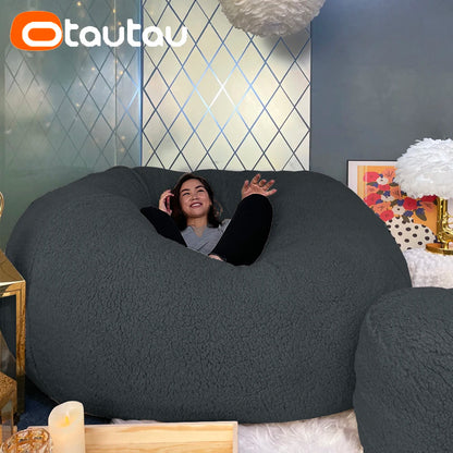 King Size Giant Sofa Sac Pouf Cover No Filling Soft Fluffy Bean Bag Chair Puff Couch Floor Corner Seat Futon DD007
