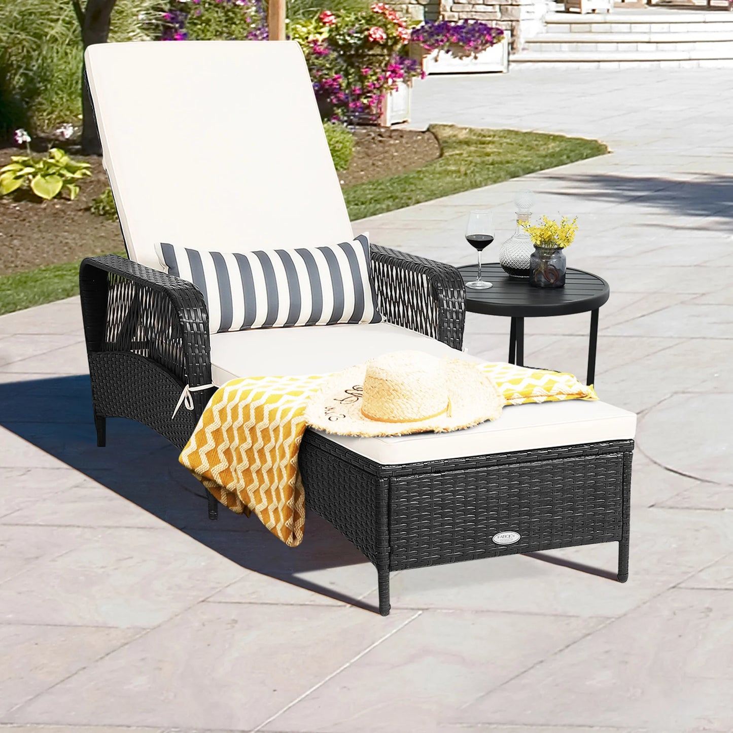 Set of 2 Adjustable Patio Rattan Lounge Chair Chaise Recliner W/ Cushion & Pillow