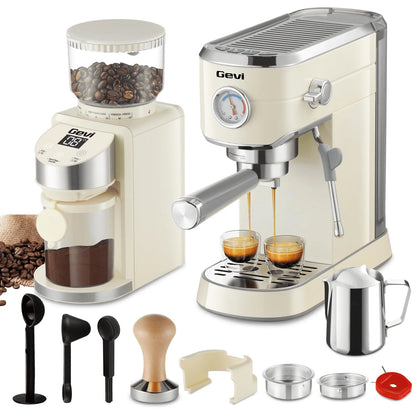 20 Bar Espresso Machine & Burr Grinder Combo, 35 Precise Grind Settings, Professional Automatic Coffee Maker, Perfect Gift for Coffee Lovers