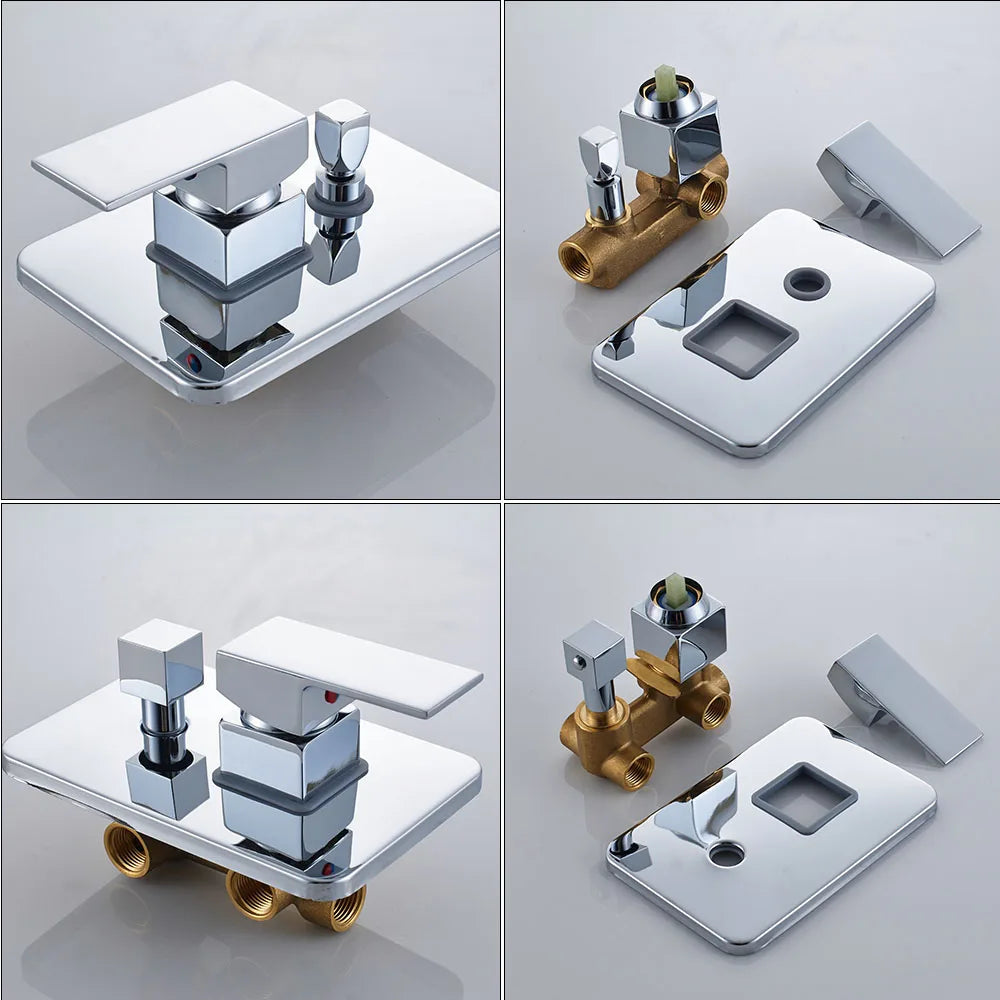Wall Mount Rainfall Shower Faucet Set Chrome Concealed Bathroom Faucets System 16'' Head with Swivel Tub Spout Mixer Tap