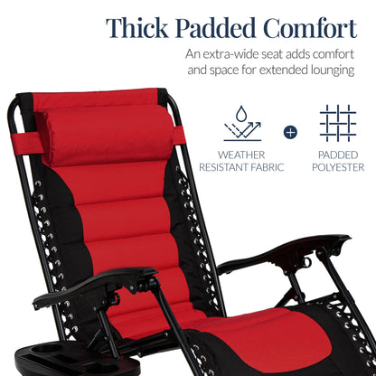 Oversized Padded Zero Gravity Chair, Folding Outdoor Patio Recliner W/ Side Tray - Red