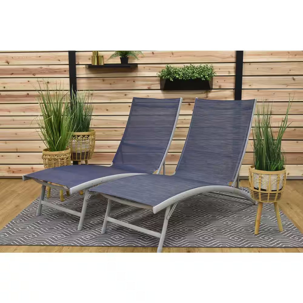 Clearwater Reclining Aluminum Outdoor Lounge Chair in Navy Steel (2-Pack)