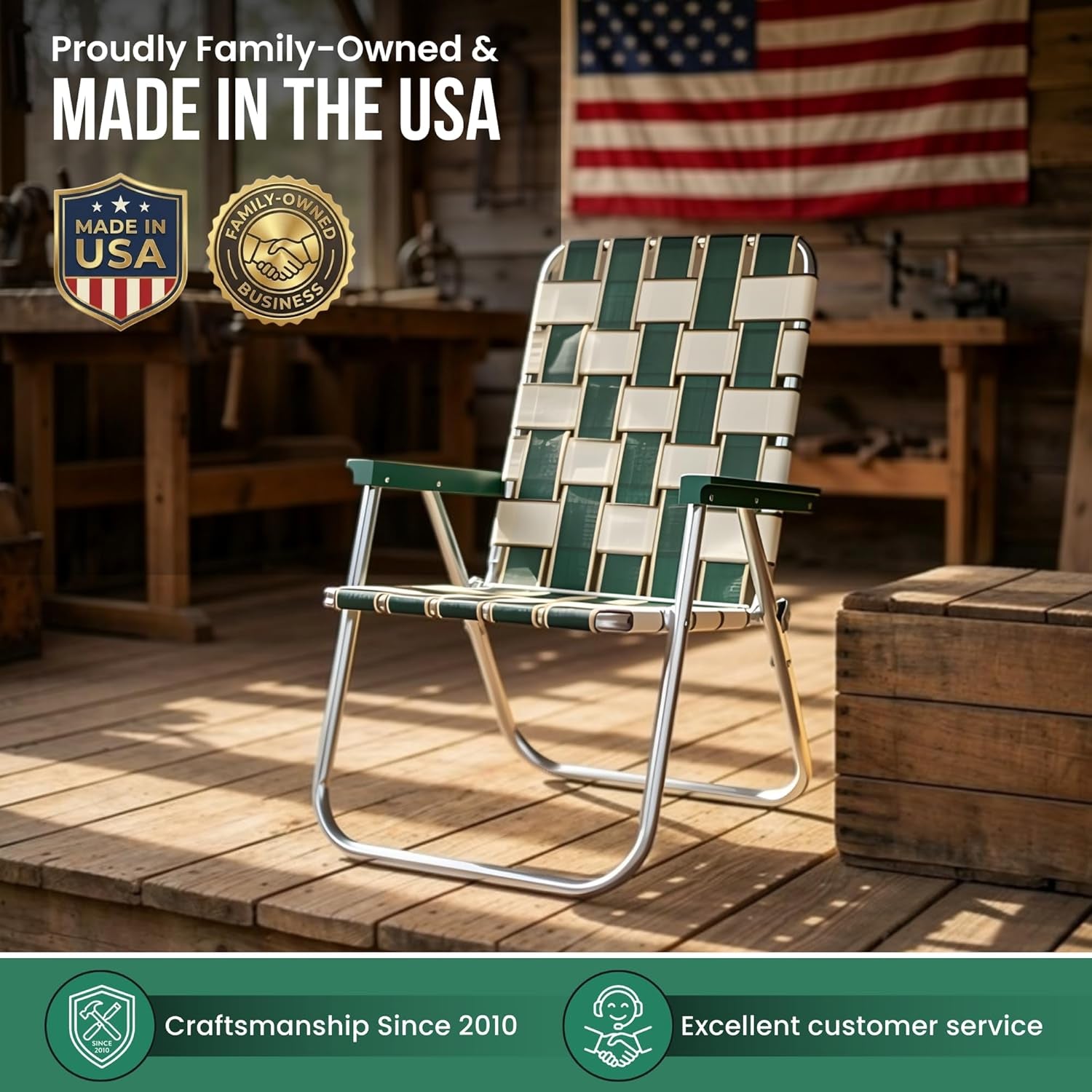 Folding Aluminum Outdoor Patio Lawn Chair | Heavy-Duty Webbed Chairs for Camping, Sports, Beach, Yard & Tailgating | Lightweight Portable | Classic - Black and White Stripe