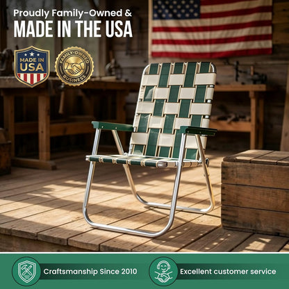 Folding Aluminum Outdoor Patio Lawn Chair | Heavy-Duty Webbed Chairs for Camping, Sports, Beach, Yard & Tailgating | Lightweight Portable | Classic - Black and White Stripe