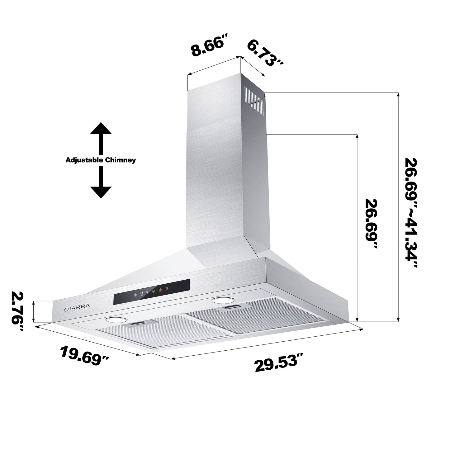 Wall Mount Range Hood 30 Inch in Stainless Steel with Carbon Filter Kit for Recirculating CAS30875-003