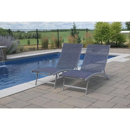 Clearwater Reclining Aluminum Outdoor Lounge Chair in Navy Steel (2-Pack)