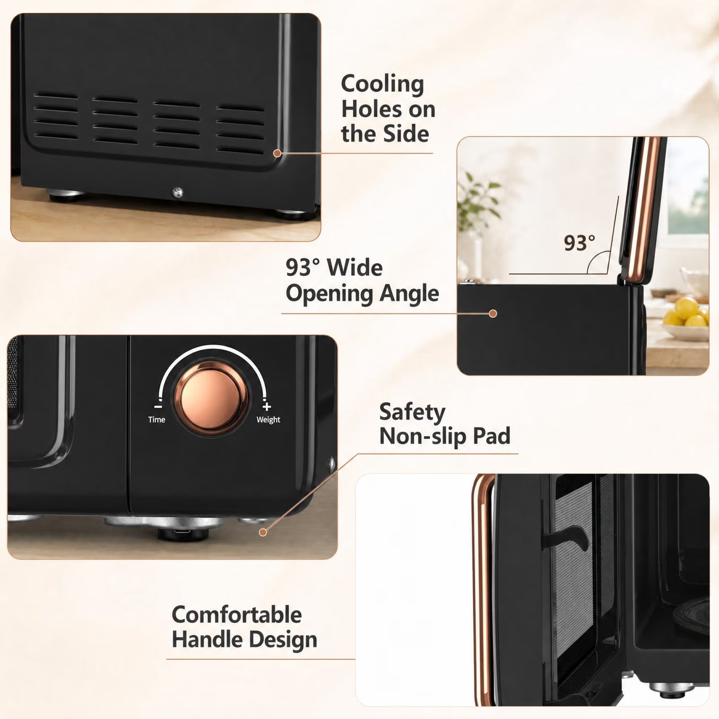 0.7 Cu.Ft Retro Countertop Microwave Oven 700W LED Display Glass Turntable Rose Gold