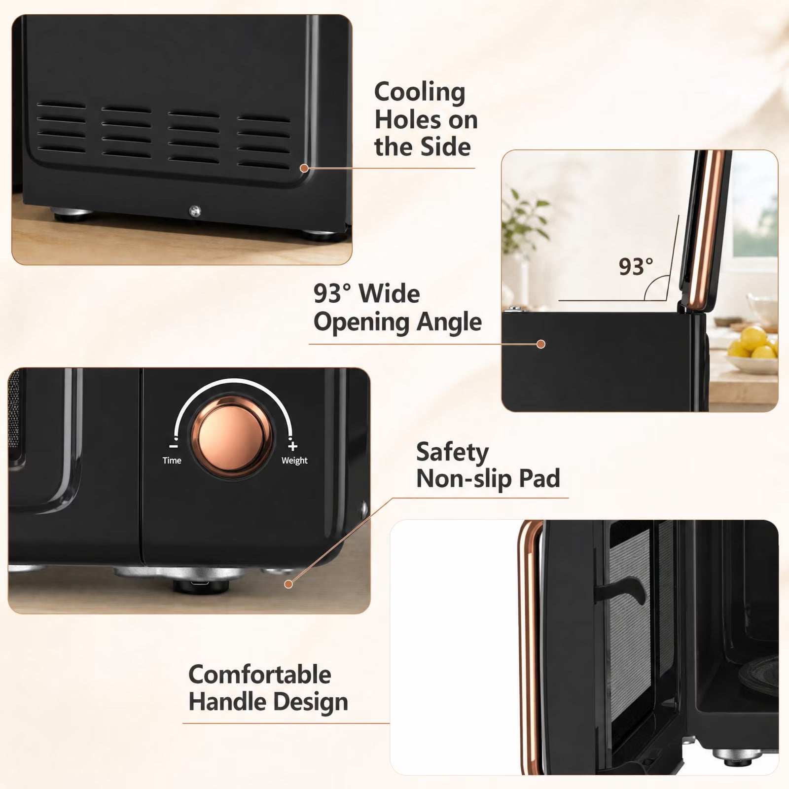 0.7 Cu.Ft Retro Countertop Microwave Oven 700W LED Display Glass Turntable Rose Gold