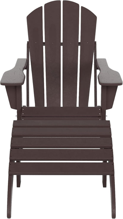 WO Home Furniture Adirondack Chair Outdoor Ottoman Set of 2 PCS Classic Patio Furniture (Dark Brown)