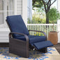 Outdoor Patio Adjustable Wicker Reclining Chair,Navy Blue