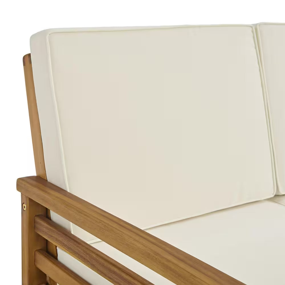 Okemo Acacia Wood Outdoor Couch with Cream Cushions