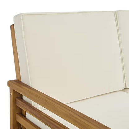 Okemo Acacia Wood Outdoor Couch with Cream Cushions
