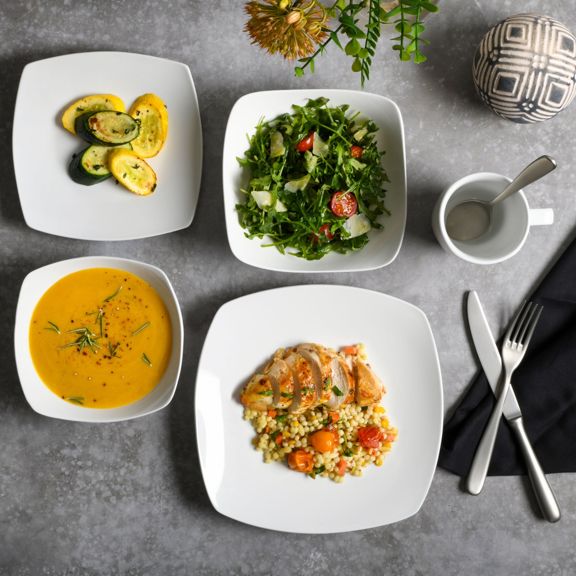 Everyday Square White Stoneware Dinnerware Set, 40-Piece