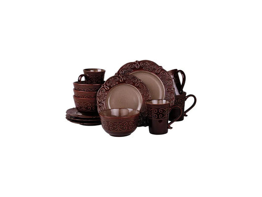 Salia 16 Piece Textures Stoneware Dinnerware Set