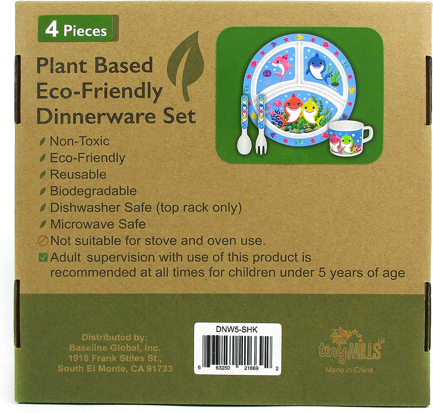 4 Pcs Eco-Friendly Plant Based Kid'S Shark Family Dinnerware Set for Gifts, Birthdays, Christmas, Holidays, Hanukkah, Easter