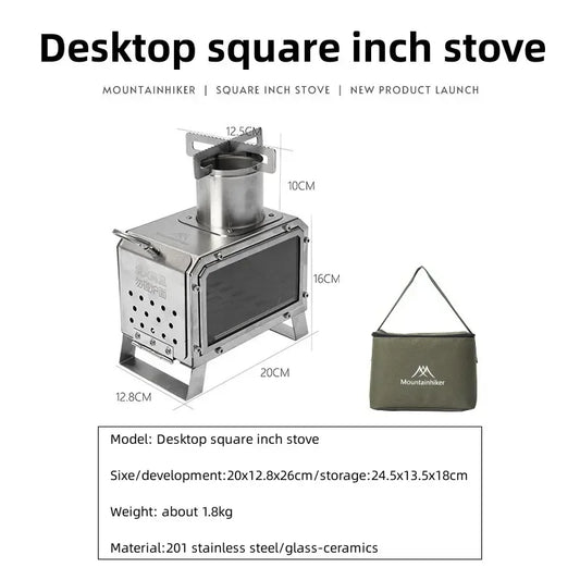 Upgrade Firewood Square Stove Stainless Steel Outdoor Fire Heater Stove Picnic Hiking Camping Wood Burner Stove