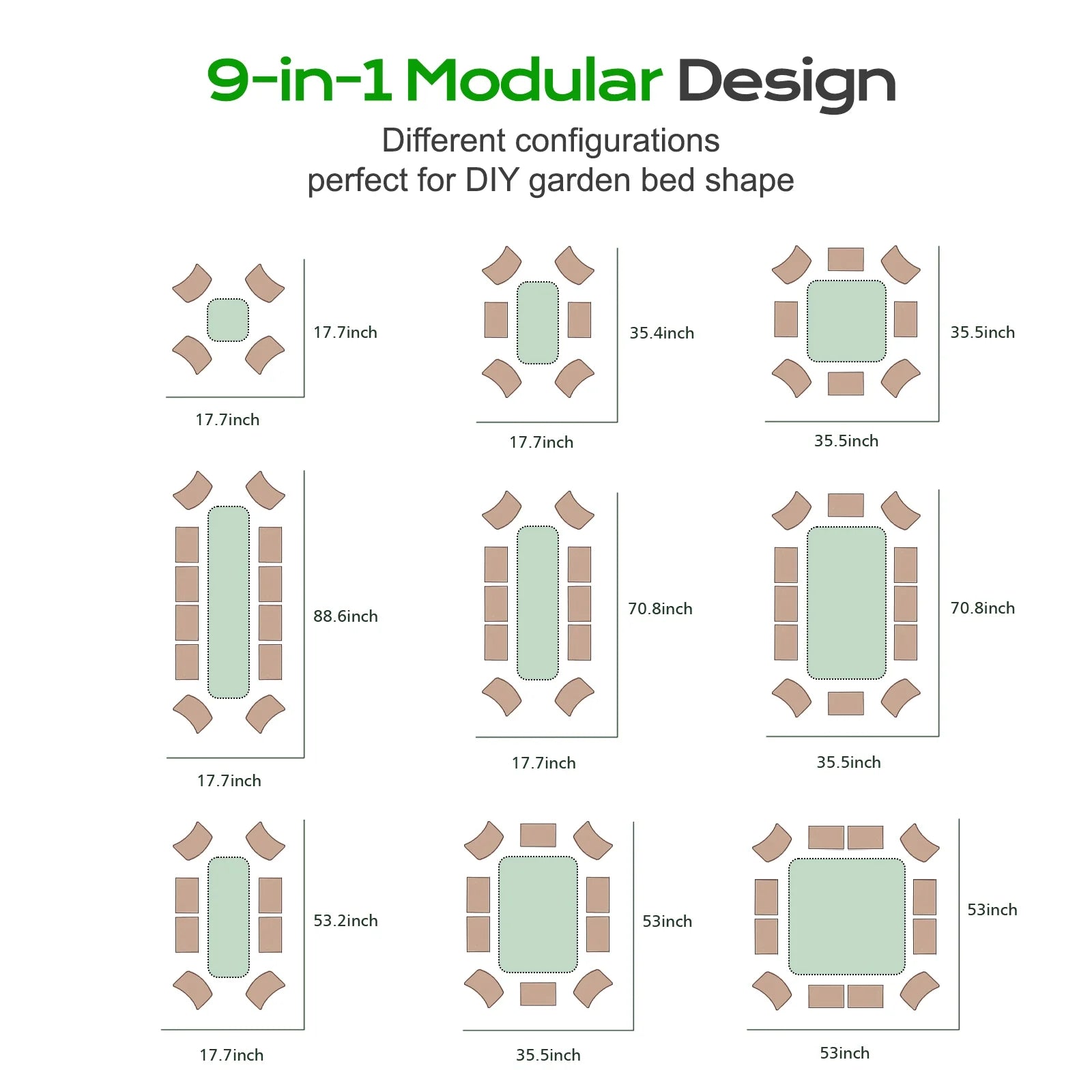 9-In-1 Modular Metal Raised Garden Bed, 89"L X 18"W X 17"H Outdoor Planter Box for Vegetables, Flowers, Herbs, Green