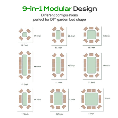 9-In-1 Modular Metal Raised Garden Bed, 89"L X 18"W X 17"H Outdoor Planter Box for Vegetables, Flowers, Herbs, Green