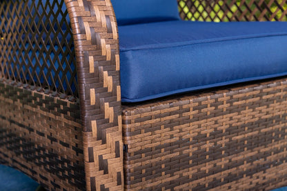 Rattan Swivel Rocking Chairs 3 PC Patio Conversation Set, Outdoor Bistro Set Lawn Garden with 2 Cushioned Chairs & 1 Side Table