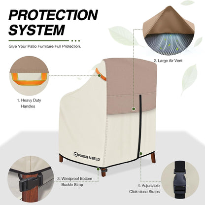 Patio Stackable Chair Covers - Waterproof Outdoor Stack of Chair Cover - 27W X 33D X 46H Inch, Light Tan & Khaki