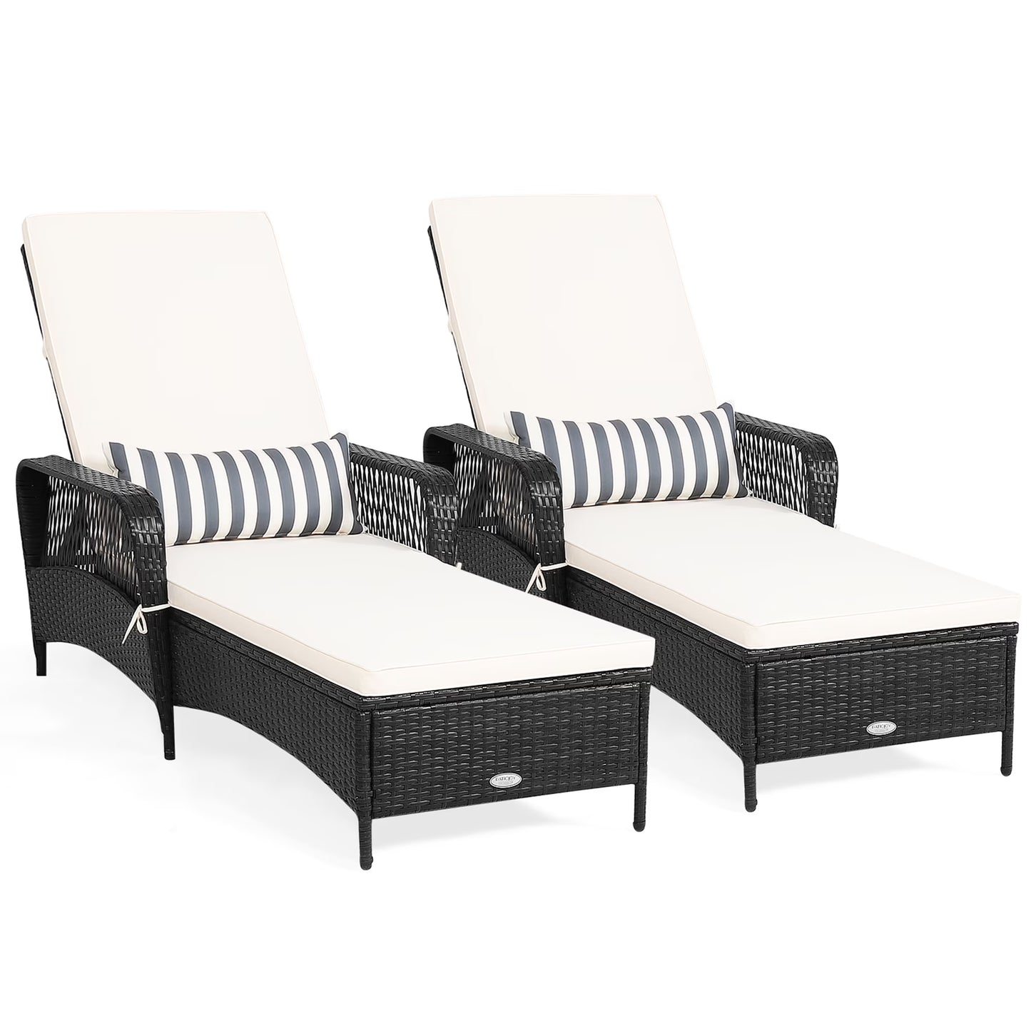 Set of 2 Adjustable Patio Rattan Lounge Chair Chaise Recliner W/ Cushion & Pillow