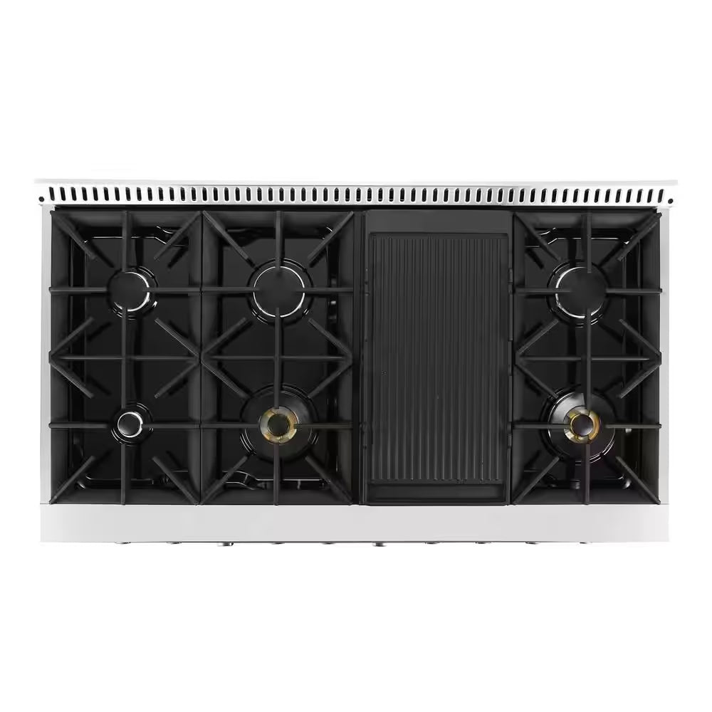 48 In. Vista Collection 6.6 Cu. Ft. Double Oven Gas Range, 8-Burners, LED Panel, Cast Iron Grates, Stainless Steel