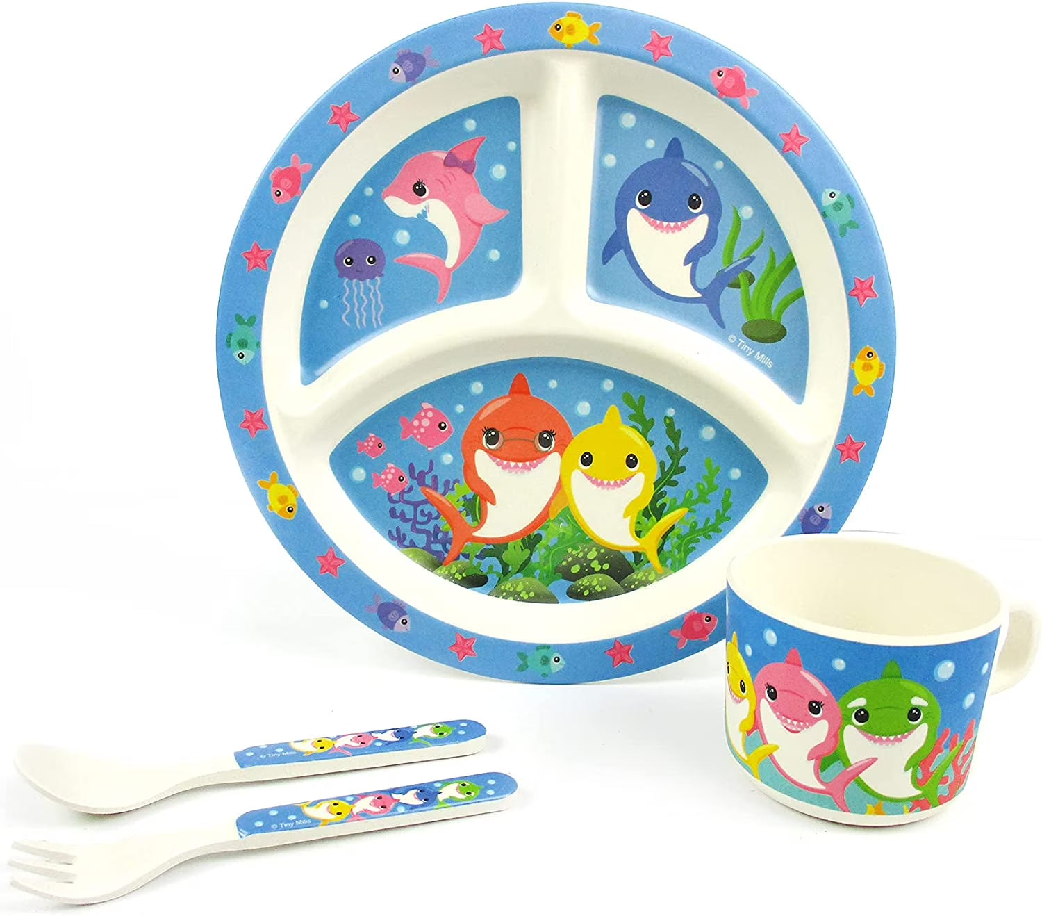 4 Pcs Eco-Friendly Plant Based Kid'S Shark Family Dinnerware Set for Gifts, Birthdays, Christmas, Holidays, Hanukkah, Easter
