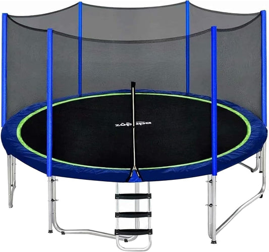 1800LBS Capacity No-Gap Design 16 15 14 12FT Trampoline with Safety Enclosure Net and Non-Slip Ladder 10-Year Quality Assurance Perfect for Kids Family Outdoor Backyard Fun